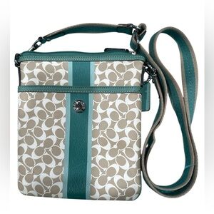#502 Coach Teal and Tan Signature Crossbody Bag
